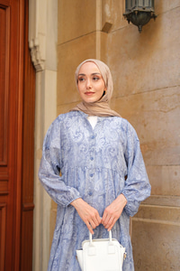 Cassime Desenli Elbise Mavi