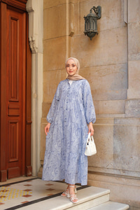 Cassime Desenli Elbise Mavi