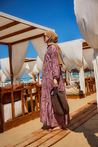 Cassime Desenli Elbise Mor