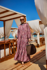 Cassime Desenli Elbise Mor