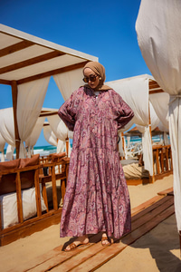 Cassime Desenli Elbise Mor