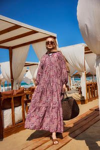 Cassime Desenli Elbise Mor