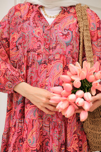 Cassime Desenli Elbise Mürdüm