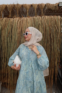 Cassime Desenli Elbise Turkuaz