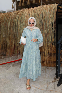 Cassime Desenli Elbise Turkuaz