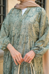 Cassime Desenli Elbise Yeşil