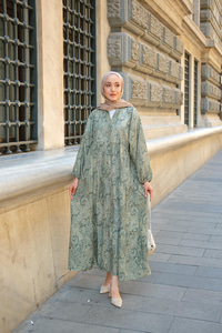 Cassime Desenli Elbise Yeşil