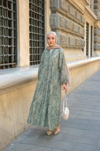 Cassime Desenli Elbise Yeşil