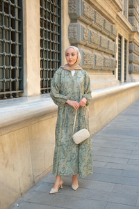 Cassime Desenli Elbise Yeşil