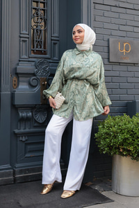 Cassime Saten Gömlek Fıstık Yeşil