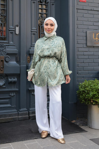 Cassime Saten Gömlek Fıstık Yeşil