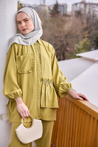 Cebi Taş Detaylı Takım Yağ Yeşil