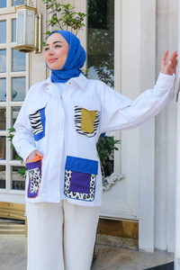 Cebi Zebra Desen Fermuarlı Ceket Beyaz