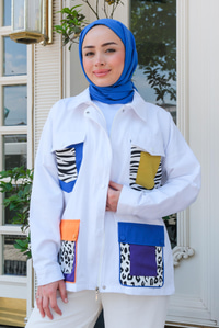 Cebi Zebra Desen Fermuarlı Ceket Beyaz