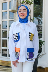 Cebi Zebra Desen Fermuarlı Ceket Beyaz
