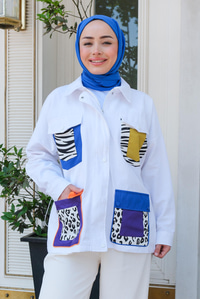 Cebi Zebra Desen Fermuarlı Ceket Beyaz
