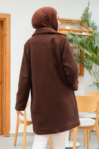 Ceket Yaka Yanlardan Cepli Buklet Kaban Acı Kahve