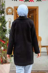 Ceket Yaka Yanlardan Cepli Buklet Kaban Siyah