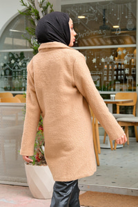 Ceket Yaka Yanlardan Cepli Buklet Kaban  Vizon