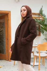 Ceket Yaka Yanlardan Cepli Buklet Kaban Acı Kahve