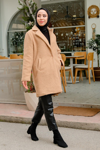 Ceket Yaka Yanlardan Cepli Buklet Kaban  Vizon