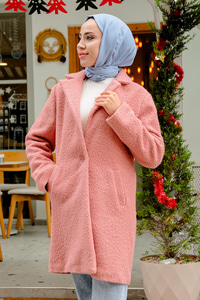 Ceket Yaka Yanlardan Cepli Buklet Kaban  Gül Kurusu