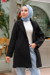 Ceket Yaka Yanlardan Cepli Buklet Kaban Siyah
