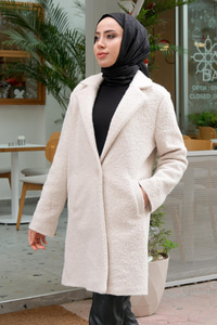 Ceket Yaka Yanlardan Cepli Buklet Kaban Bej