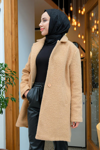 Ceket Yaka Yanlardan Cepli Buklet Kaban  Vizon