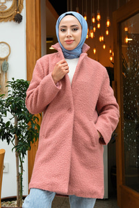 Ceket Yaka Yanlardan Cepli Buklet Kaban  Gül Kurusu