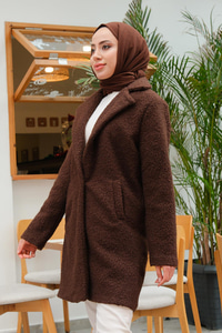 Ceket Yaka Yanlardan Cepli Buklet Kaban Acı Kahve