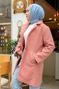 Ceket Yaka Yanlardan Cepli Buklet Kaban  Gül Kurusu