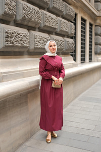 Ceketli Poplin Elbise Bordo