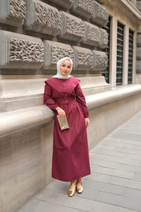 Ceketli Poplin Elbise Bordo