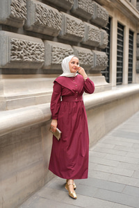 Ceketli Poplin Elbise Bordo