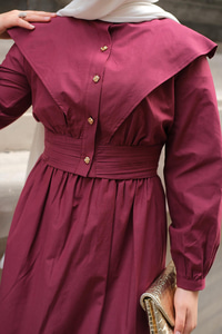 Ceketli Poplin Elbise Bordo