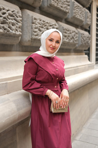 Ceketli Poplin Elbise Bordo