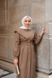 Ceketli Poplin Elbise Kahverengi