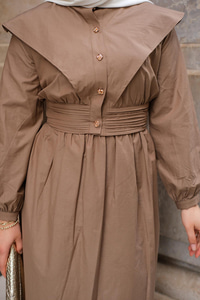 Ceketli Poplin Elbise Kahverengi