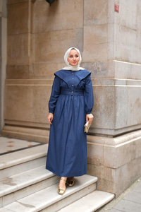 Ceketli Poplin Elbise Lacivert