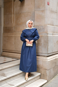 Ceketli Poplin Elbise Lacivert