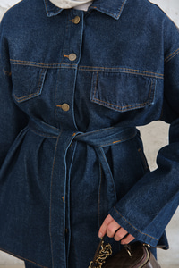 Cep Detay Bel Bağlamalı Kot Takım Lacivert