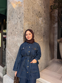 Cep Detay Bel Bağlamalı Kot Takım Lacivert