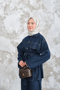 Cep Detay Bel Bağlamalı Kot Takım Lacivert