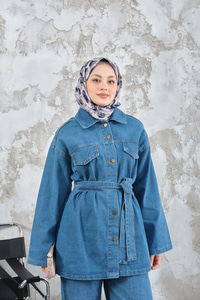 Cep Detay Bel Bağlamalı Kot Takım Mavi