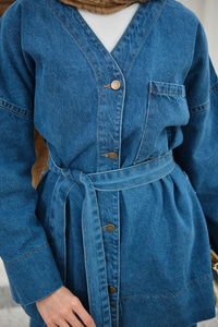 Cep Detay Bel Bağlamalı Kot Takım Mavi