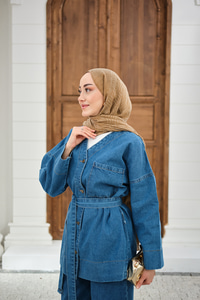 Cep Detay Bel Bağlamalı Kot Takım Mavi