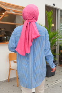 Cep Detay Çizgili Gömlek Mavi