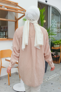 Cep Detay Çizgili Gömlek Vizon