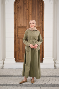 Cep Detay Fermuarlı Kemer Bağlamalı Etekli Takım Küf Yeşil